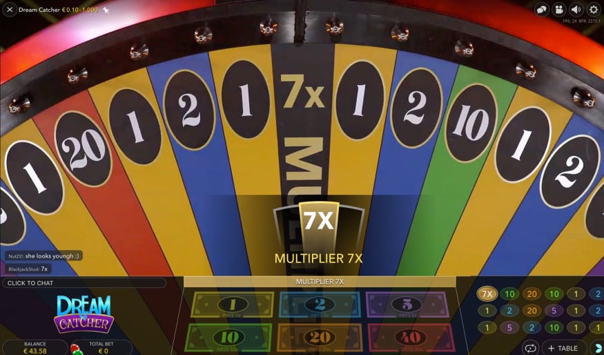 Bei Dream Catcher können Sie Multiplier auf dem Glücksrad erspielen und so Ihre Gewinnchancen erhöhen.