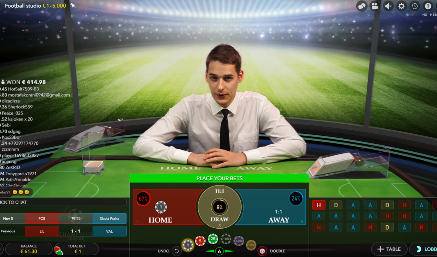 Einsatz platzieren bei Football Studio im Live Casino.