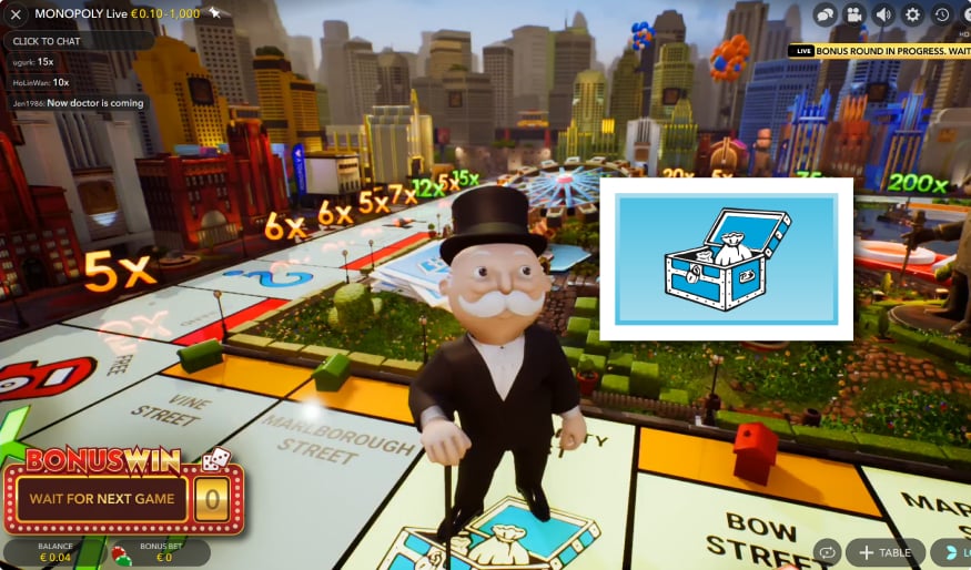 Die Schatzkarte im Monopoly Live Casino Spiel.