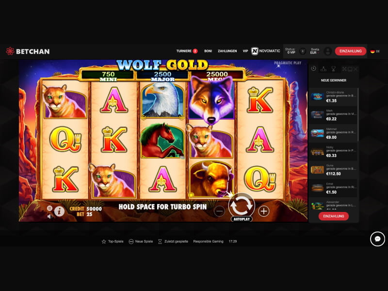 Screenshot Betchan casino spielautomat Wolf Gold