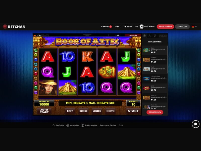 Screenshot Betchan casino spielautomat Book of Aztec