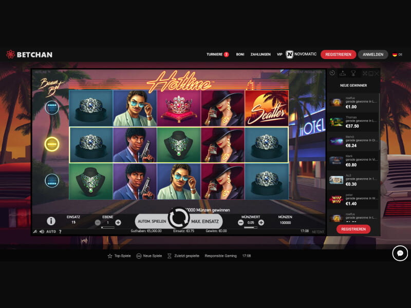 Screenshot Betchan casino spielautomat Hotline