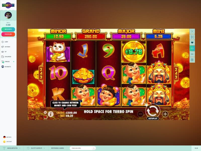 Screenshot Spinia casino lobby spielautomat Caishens Cash