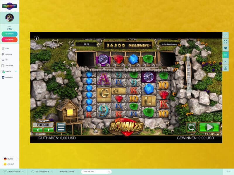 Screenshot Spinia casino lobby spielautomat Bonaza