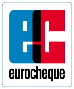 Das Eurocheque Logo besteht aus den sich überlappenden Buchstaben „e“ und „c“ in blau und rot.