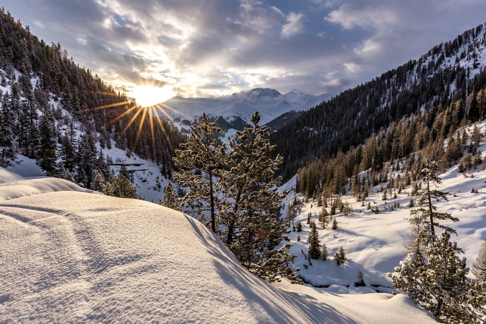 Davos in der Schweiz ist ein Top Reiseziel für weiße Weihnachten. Hier im Bild: das verschneite Bärental bei Davos (Bild: Damian Markutt / Unsplash).