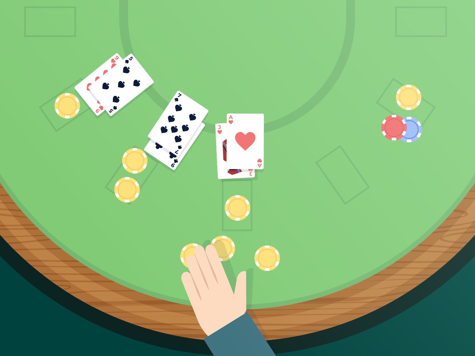 Illustration: Karten und Chips am Blackjack Tisch