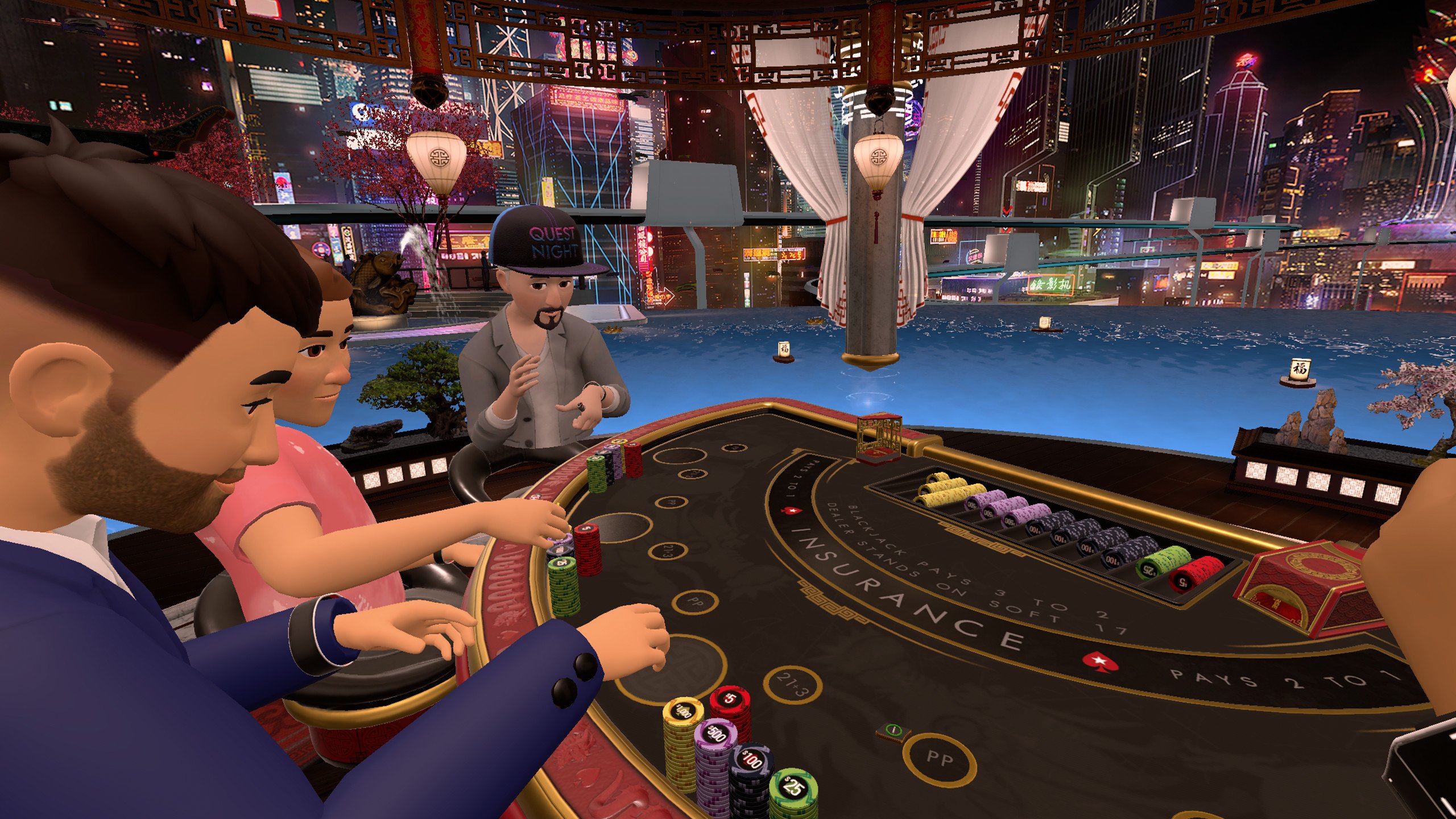 Screenshot: Spielszene am Black Jack Tisch mit Avataren in PokerStars VR