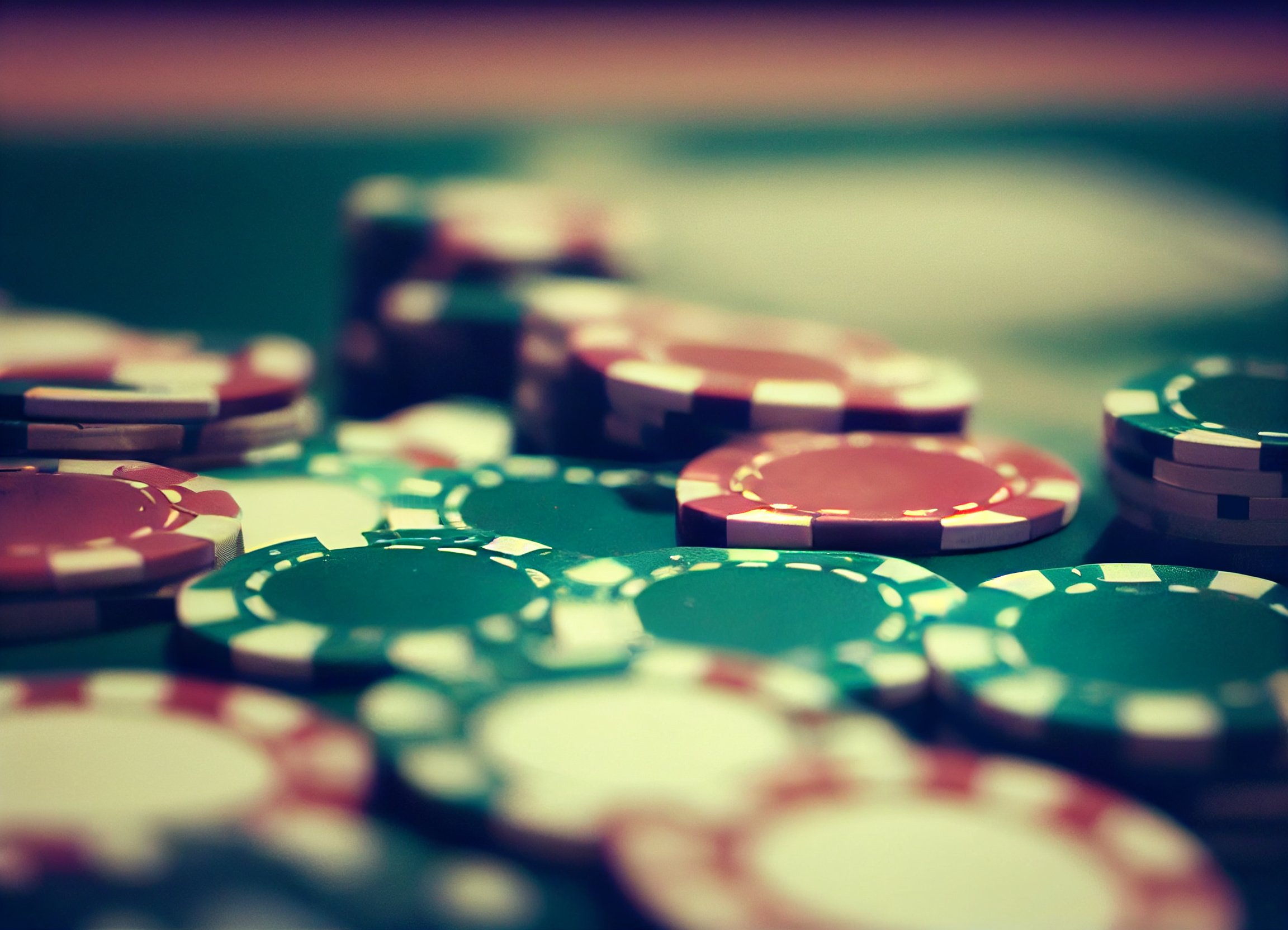 Nahaufnahme von Pokerchips auf einem Pokertisch