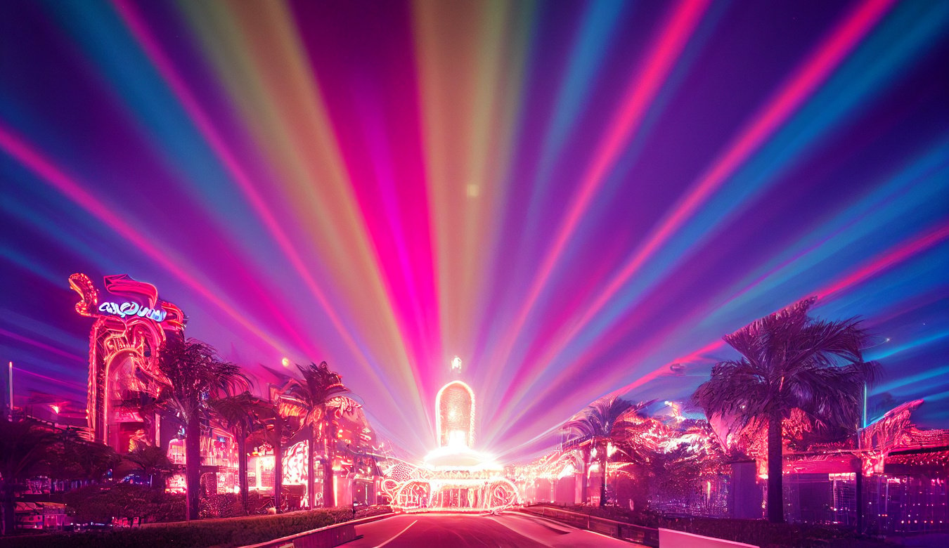Ein fiktives Las Vegas Casino bei Nacht mit leuchtenden Neon-Lichtern