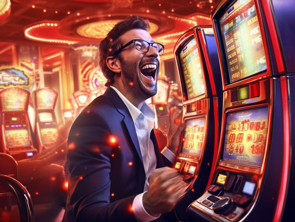 Illustration: Spieler mit Jackpot Gewinn an Las Vegas Slot