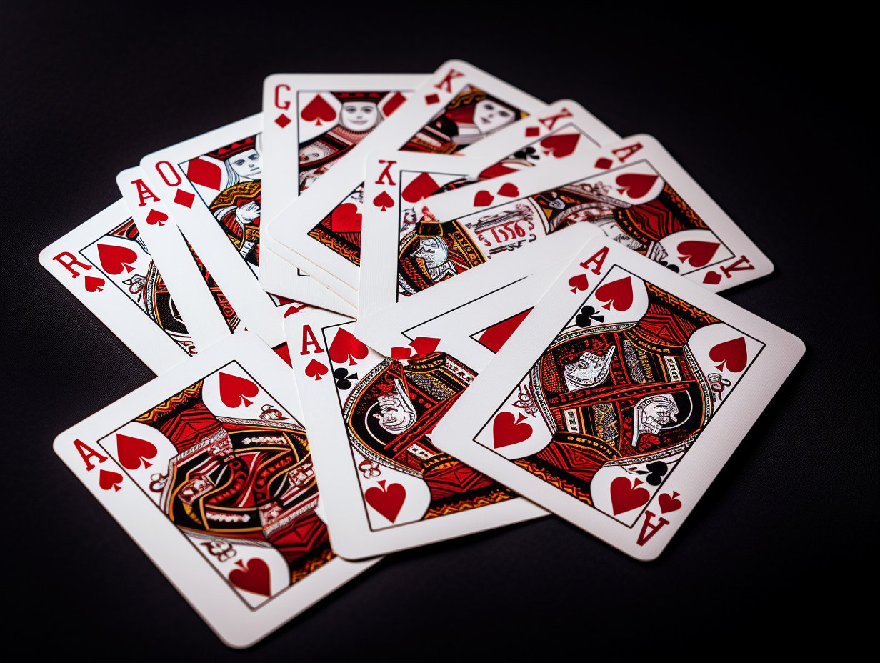 Poker Spielkarten auf einem Tisch verteilt