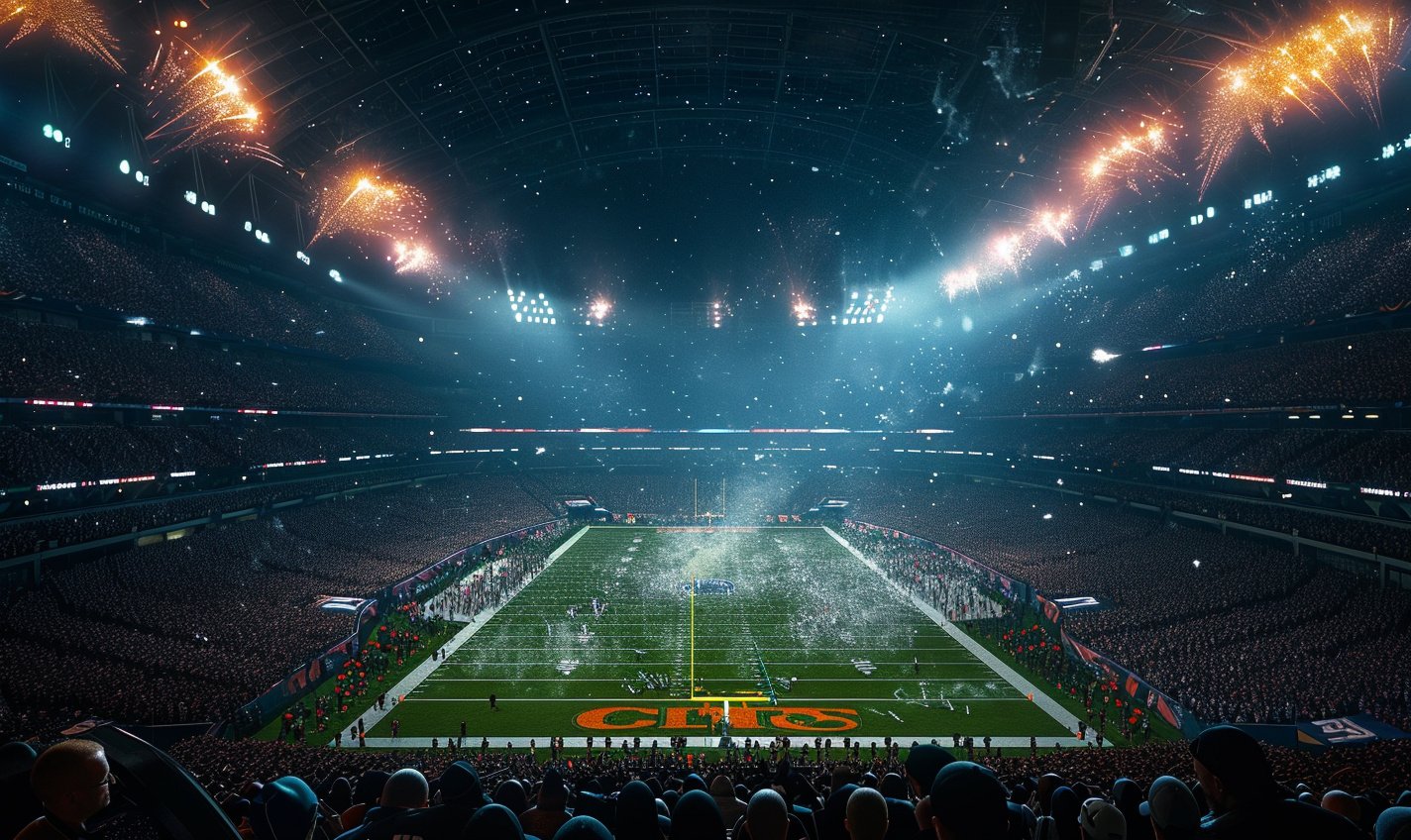 Illustration: Fiktive Super Bowl Spielszene mit Blick auf ein Football Field