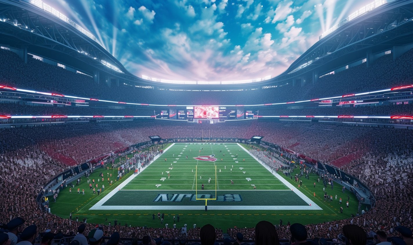 Illustration: Fiktives NFL Stadion mit Blick auf ein Football Field