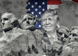 Donald Trumps Kopf ist in das Nationaldenkmal Mount Rushmore eingebettet.