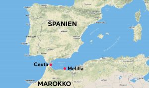 Lage von Ceuta und Melilla