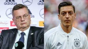 DFB Chef Grindel (links) und Ex-Nationalspieler Özil (rechts