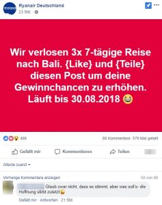 Fake-Gewinnspiel Facebook