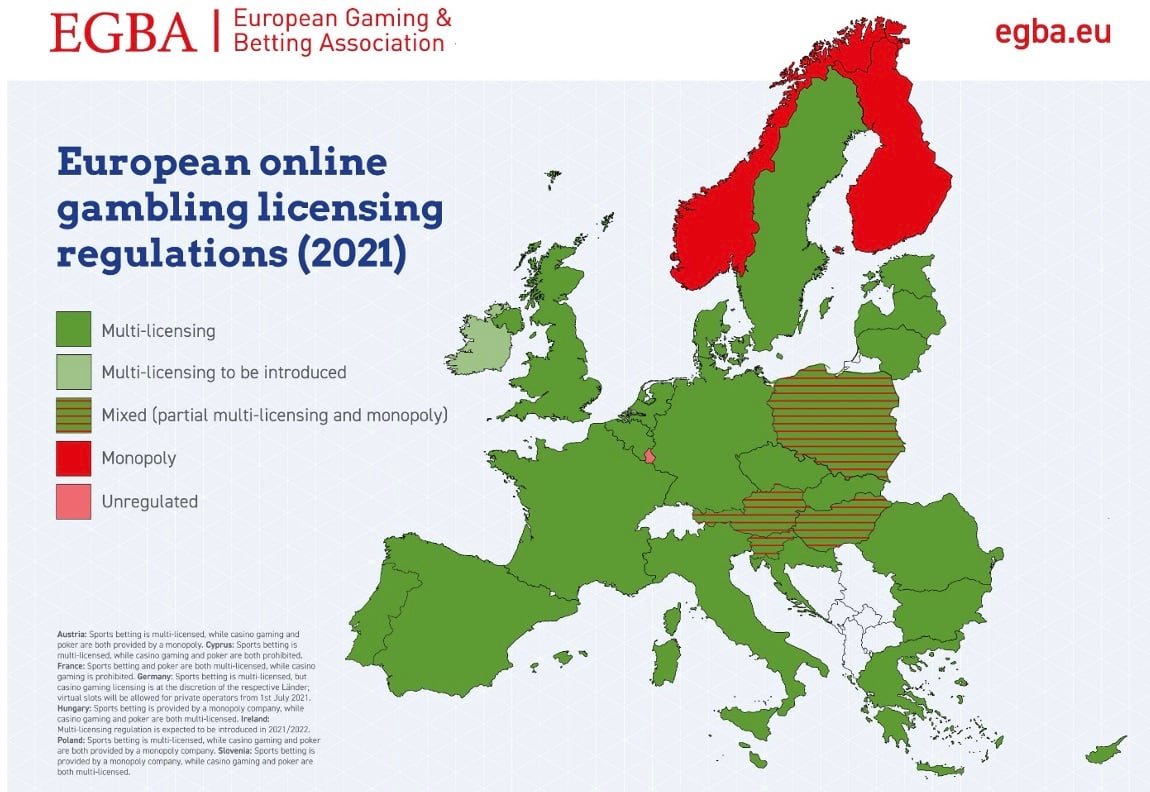 Europakarte Glücksspielregulierung 2021 EGBA