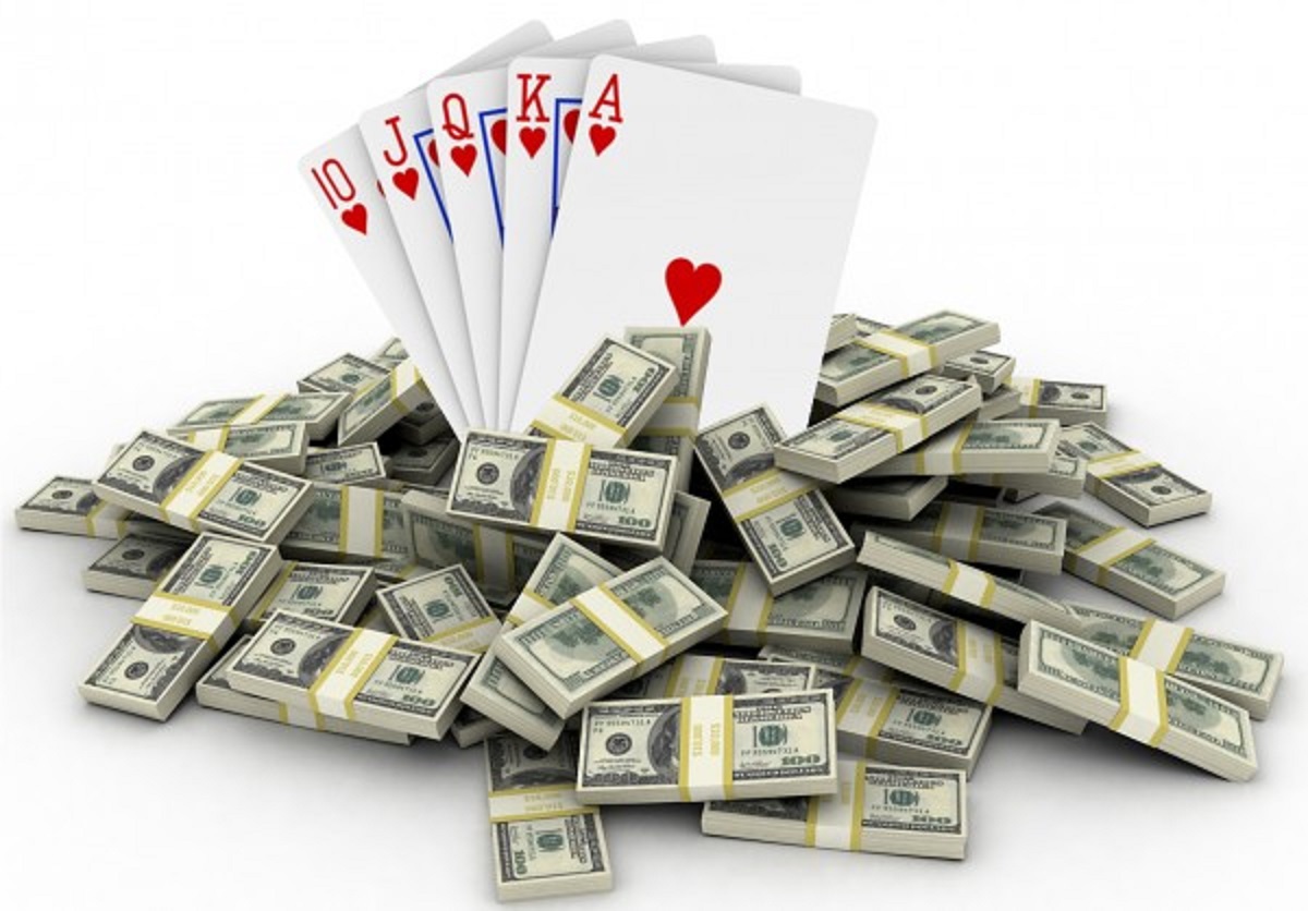Spielkarten Royal Flush Poker Geldscheine Geldbündel Dollar