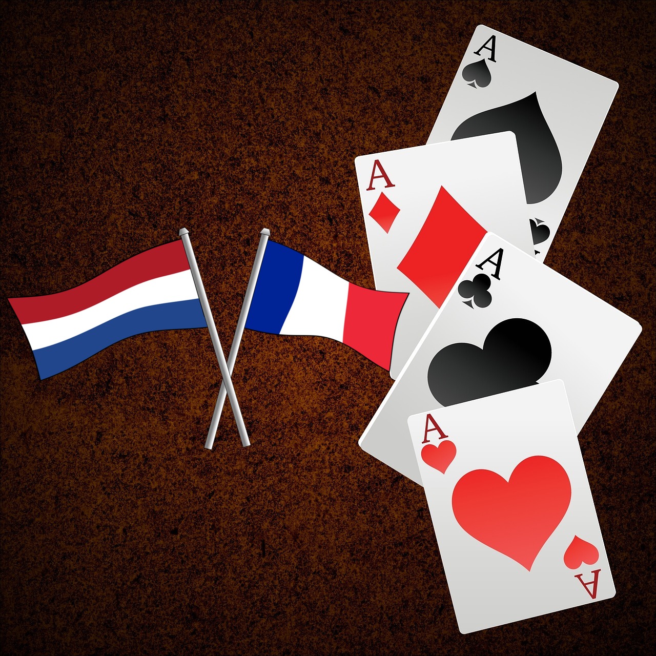 Spielkarten Asse Flagge Frankreich Niederlande