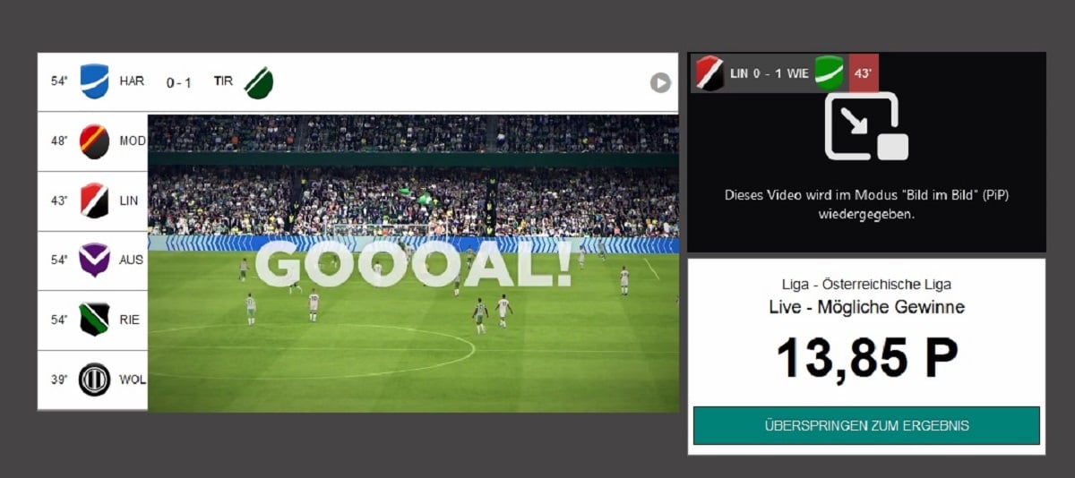 Virtual Games Virtuelles Fußballspiel auf win2day