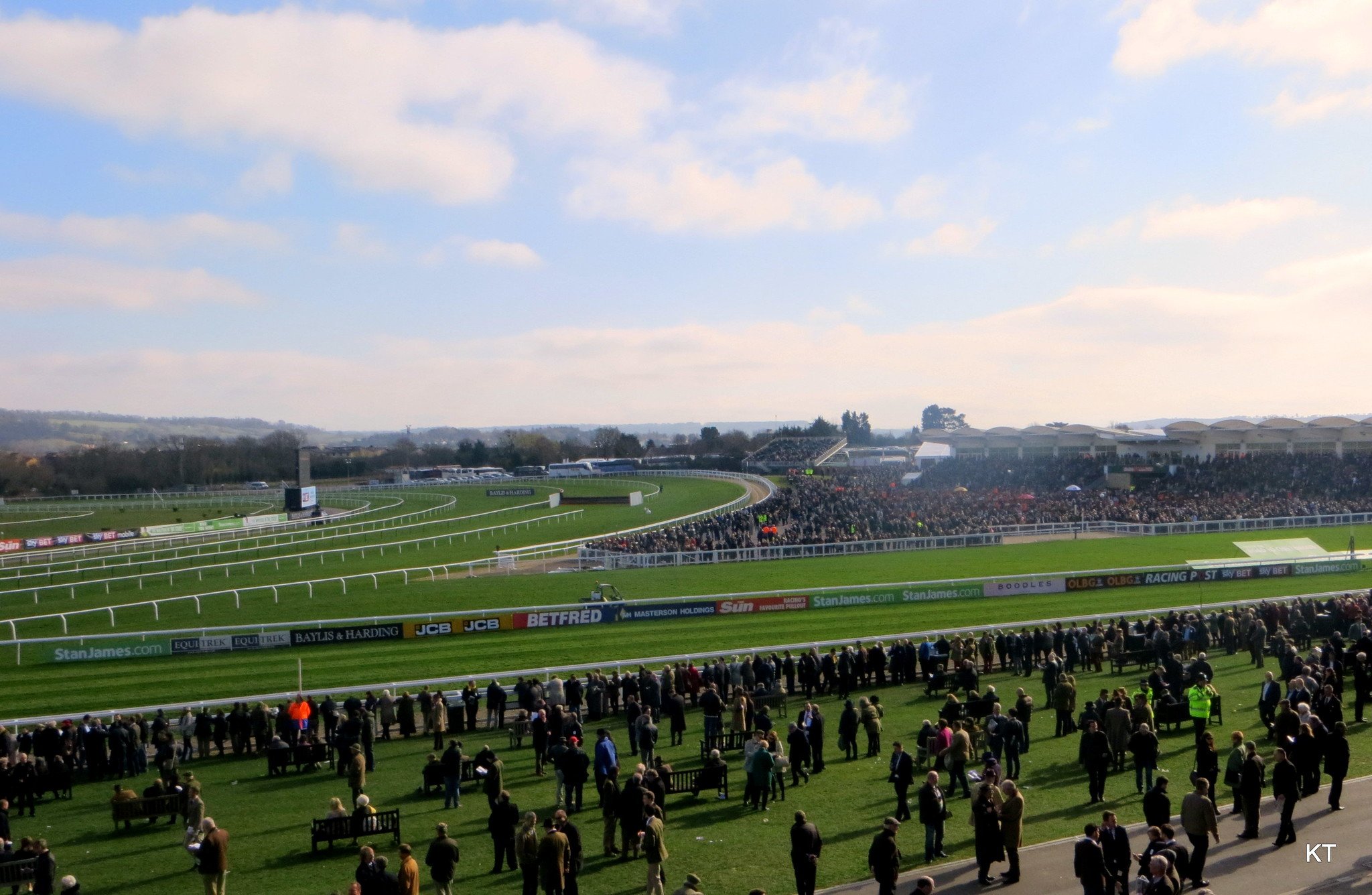 Pferderennstrecke Cheltenham mit Zuschauern