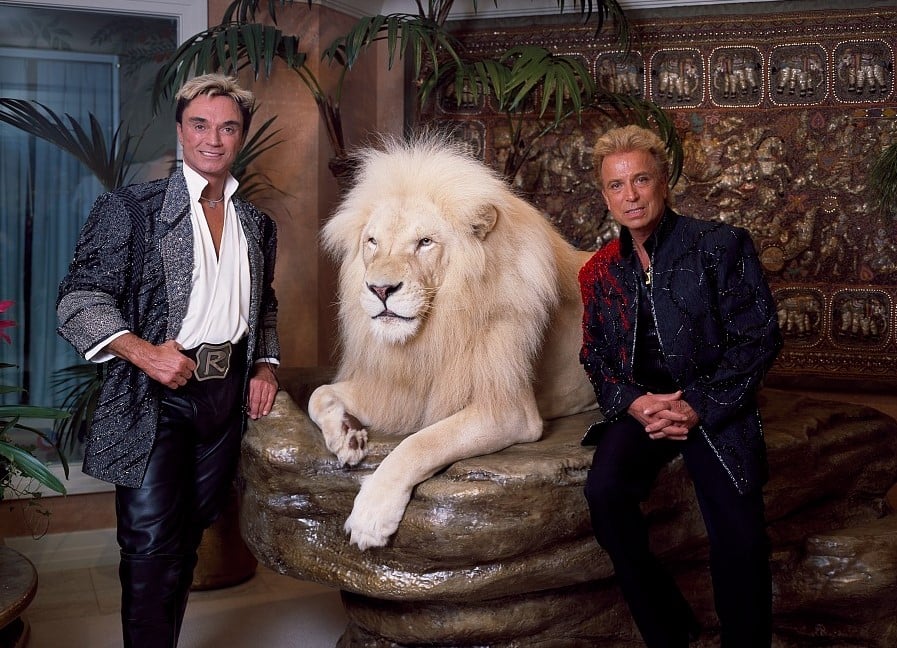 Siegfried und Roy mit weißem Löwen